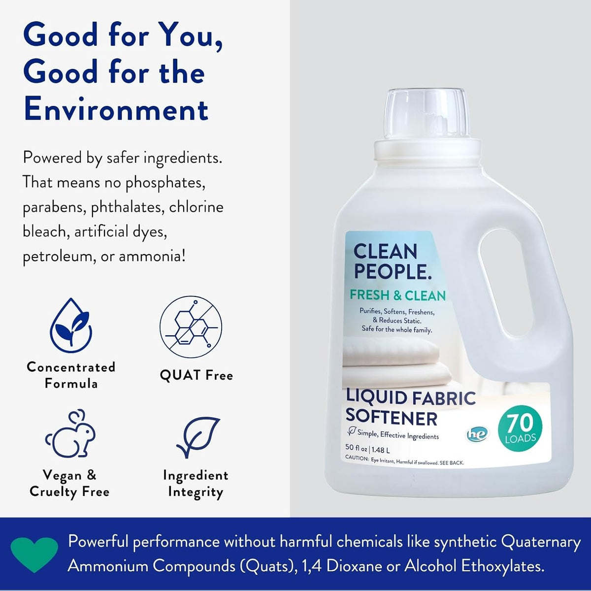 The Clean People Liquid Fabric Softener - Softens & Removes Static Cling - Vegan (50 Fl Oz, Fresh &