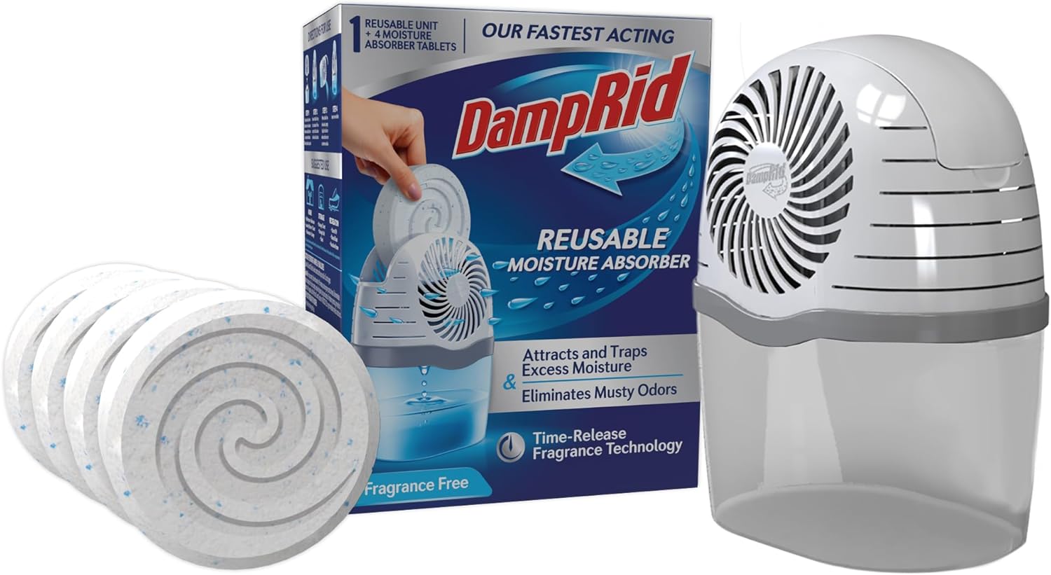 DampRid Moisture Absorber Drop-in Tablet Refill Pack, Fragrance Free, 15.8 oz., 4 Pack, Attract and