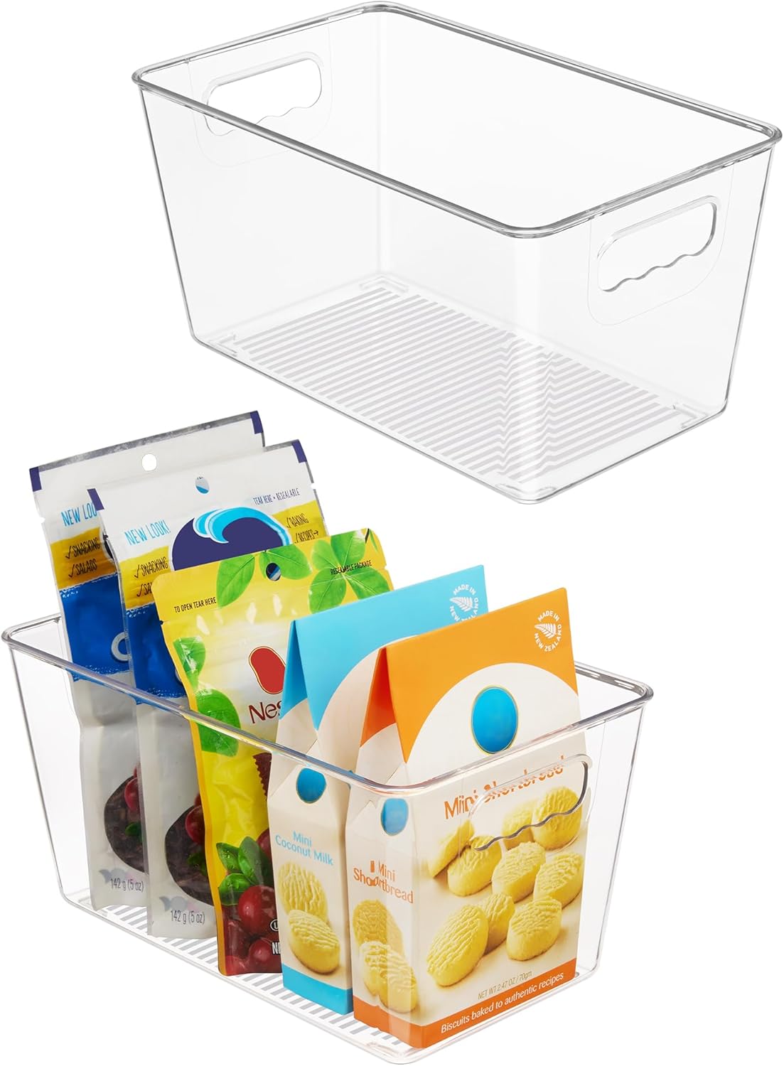 Vtopmart Clear Plastic Pantry Organizer Bins, 2 PCS Food Storage Bins with Handle for Refrigerator