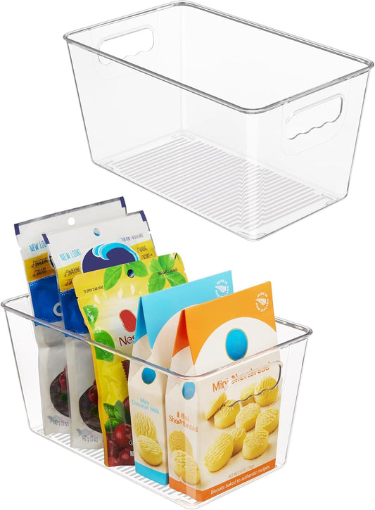 Vtopmart Clear Plastic Pantry Organizer Bins, 2 PCS Food Storage Bins with Handle for Refrigerator