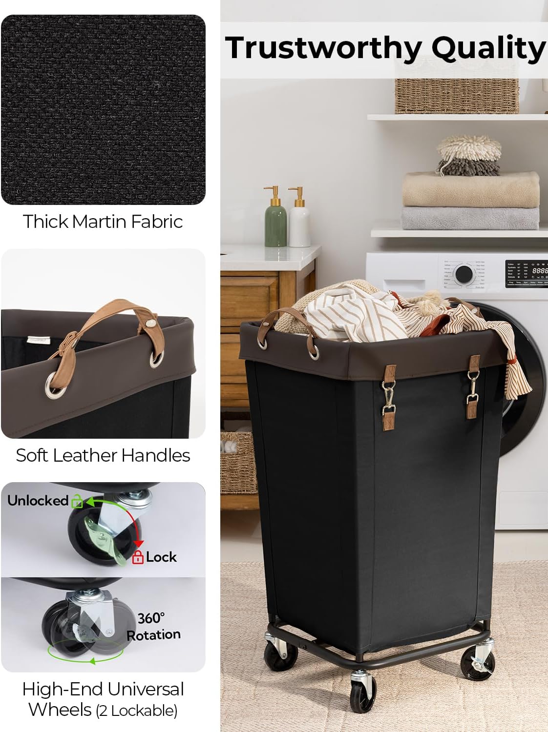 StorageWorks 160L Laundry Basket with Wheels, Large Rolling Hampers for Clothing Organizer, Dirty
