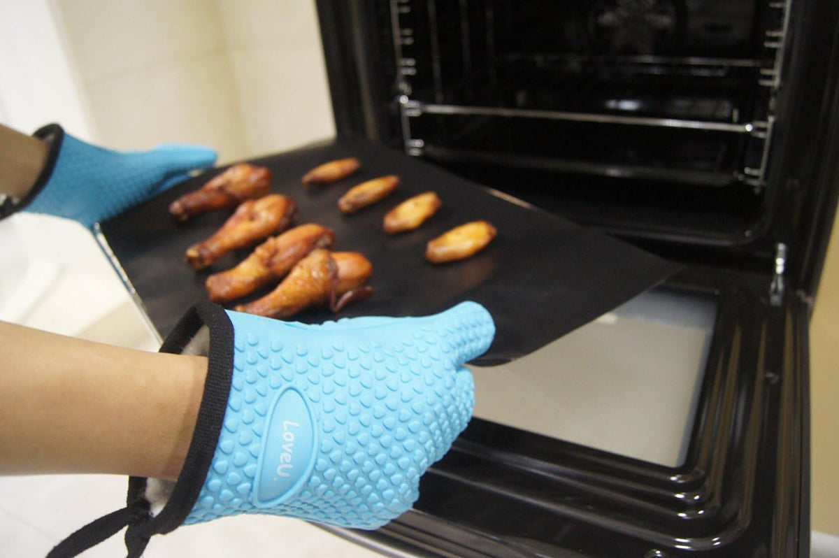 Kitchen Oven Gloves - Dual-Layer Heat Resistant Grilling Gloves, Silicone Oven Mitts with 5