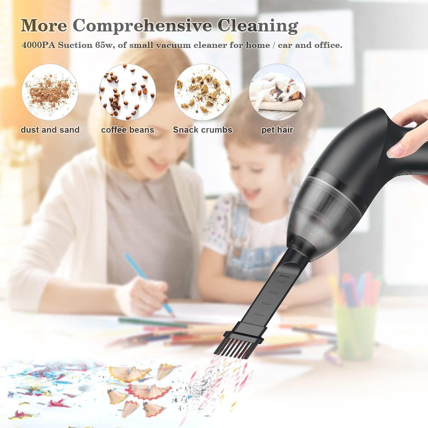 Mini Vacuum Cleaner-Rechargeable,Cordless,Desk Vacuum Cleaner for Dust,Hair,Crumbs,Car,Sewing