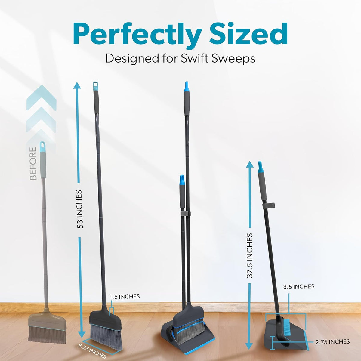 BLACK+DECKER Butler Broom & Dustpan Set - Short Handle, Stand-Up Design - Lightweight, Space-Saving