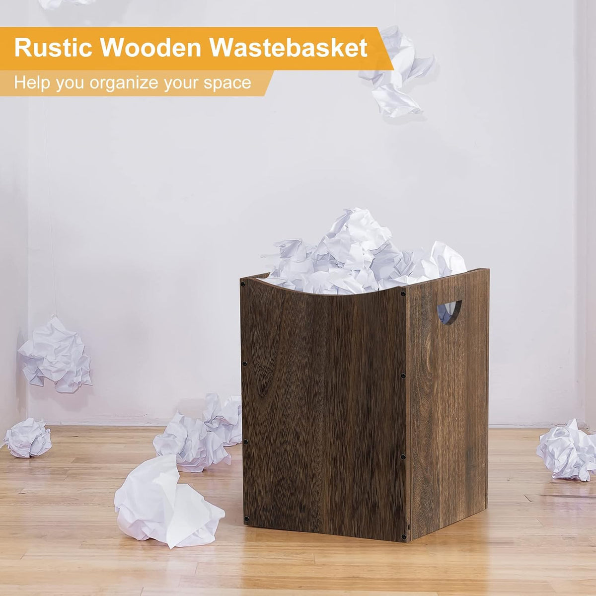 smusei Wood Trash Can 9.5 Gallon Waste Basket Bin Rustic Farmhouse Large Kitchen Garbage Can for