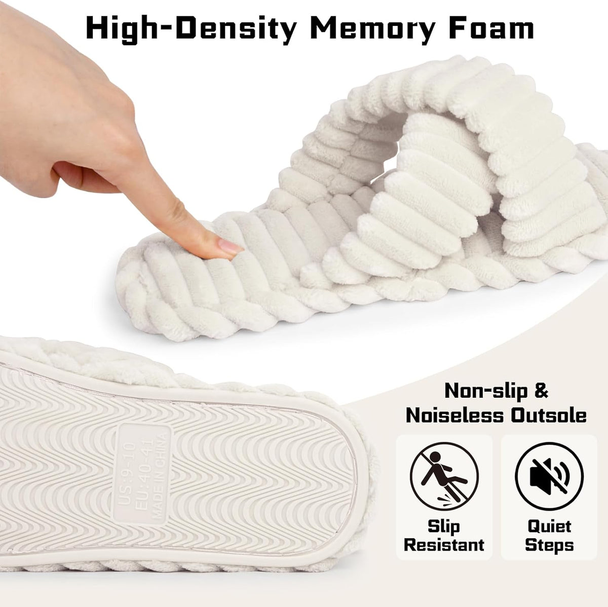 ZOORON Women's Cozy Slippers Crossbands & Durable Foam - Soft Plush Lined Non-Slip Indoor Outdoor