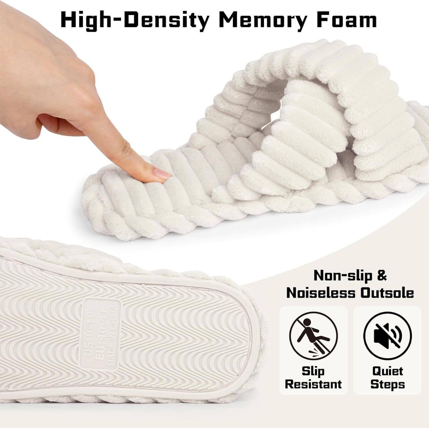 ZOORON Women's Cozy Slippers Crossbands & Durable Foam - Soft Plush Lined Non-Slip Indoor Outdoor