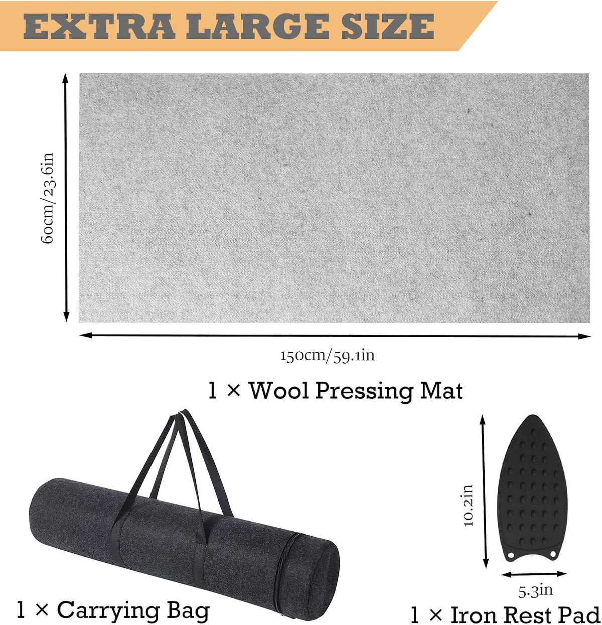 Wool Pressing Mat for Quilting, 24" X 60" Portable Wool Ironing Mat 100% Felted Wool Iron Board for