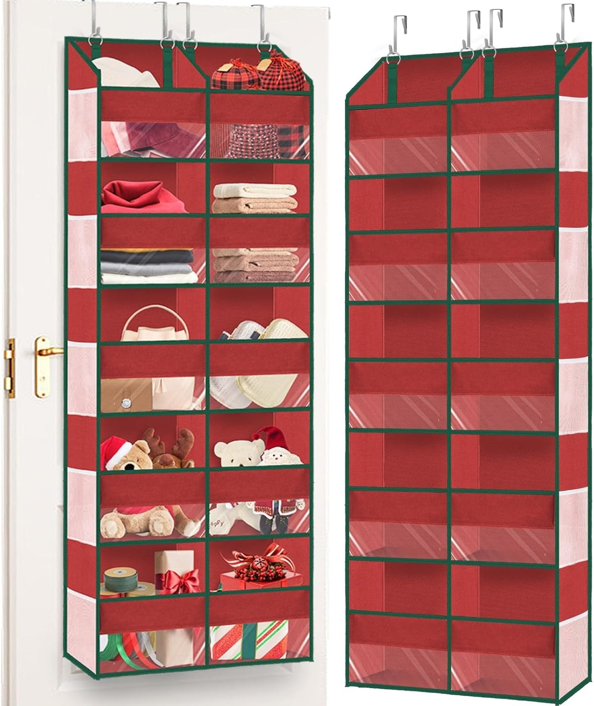 Over The Door Organizer 5 Tiers, Extra Large Behind Door Storage of 10 Compartments, 80 lbs Weight