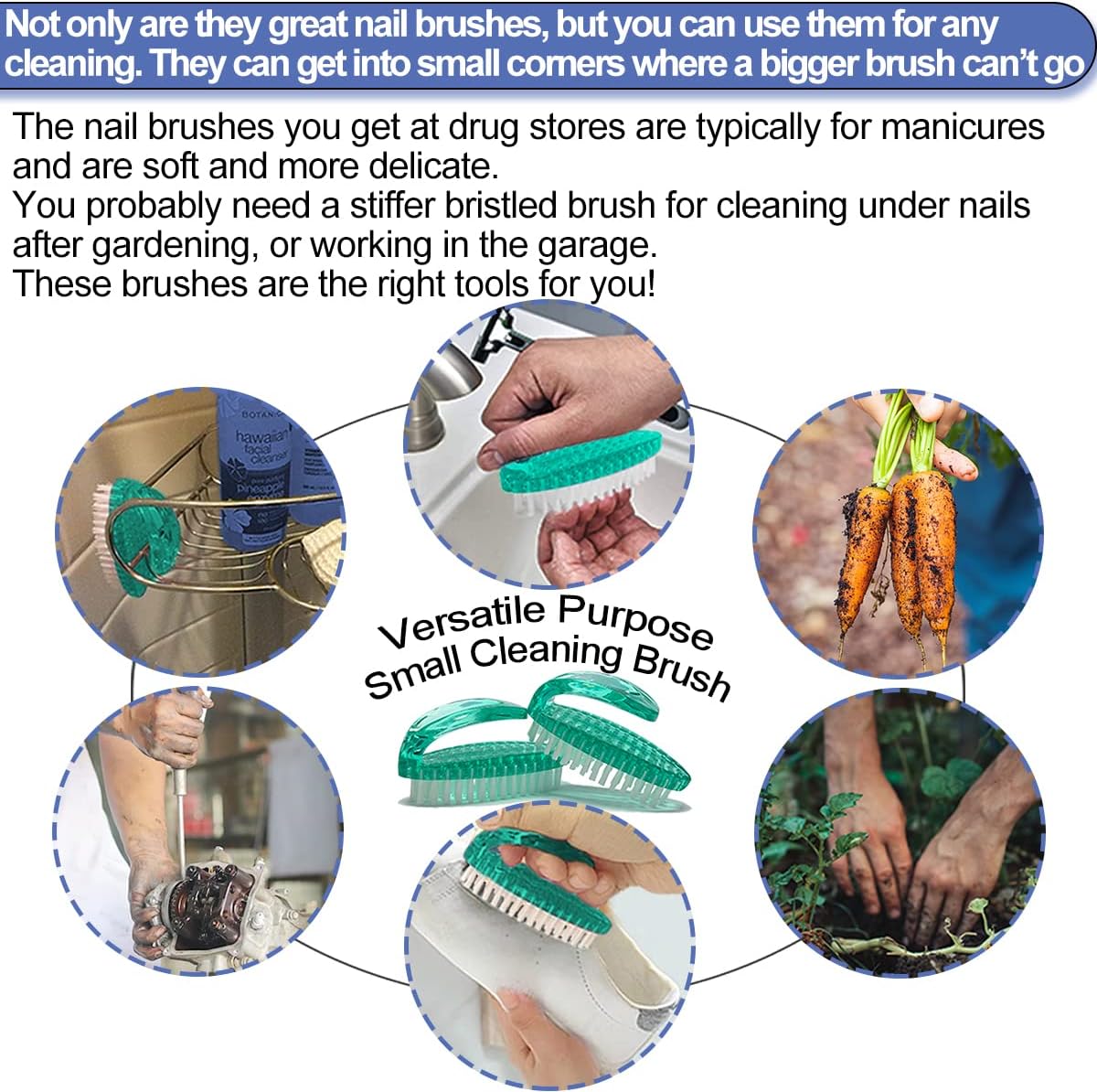 Handle Grip Nail Brush for Cleaning Fingernails Hands & Under Nails, Stiff Bristle Mechanic Scrub
