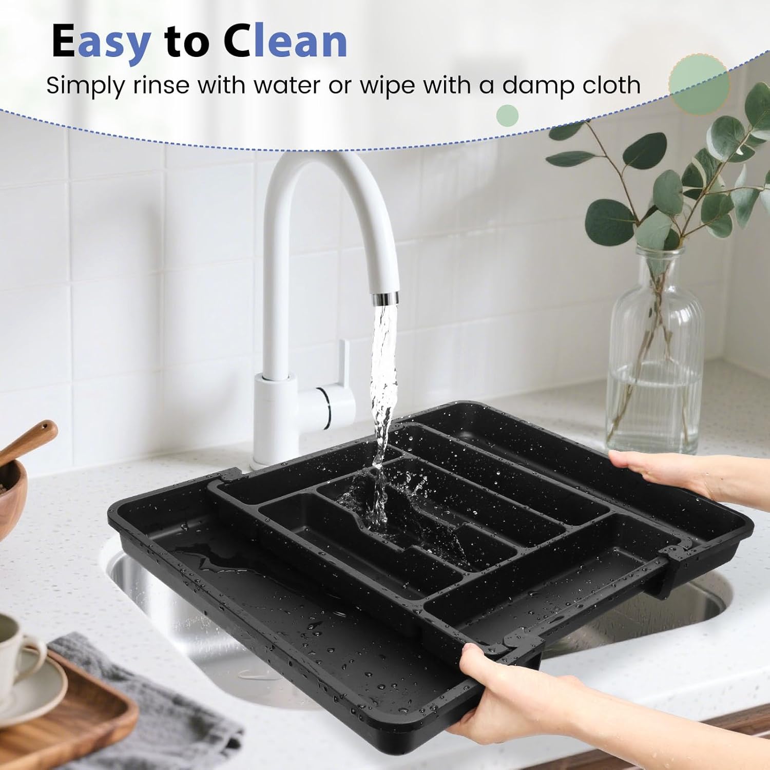 Caperci Large Silverware Organizer for Kitchen Drawer & Utensils - Expandable Drawer Organizer for