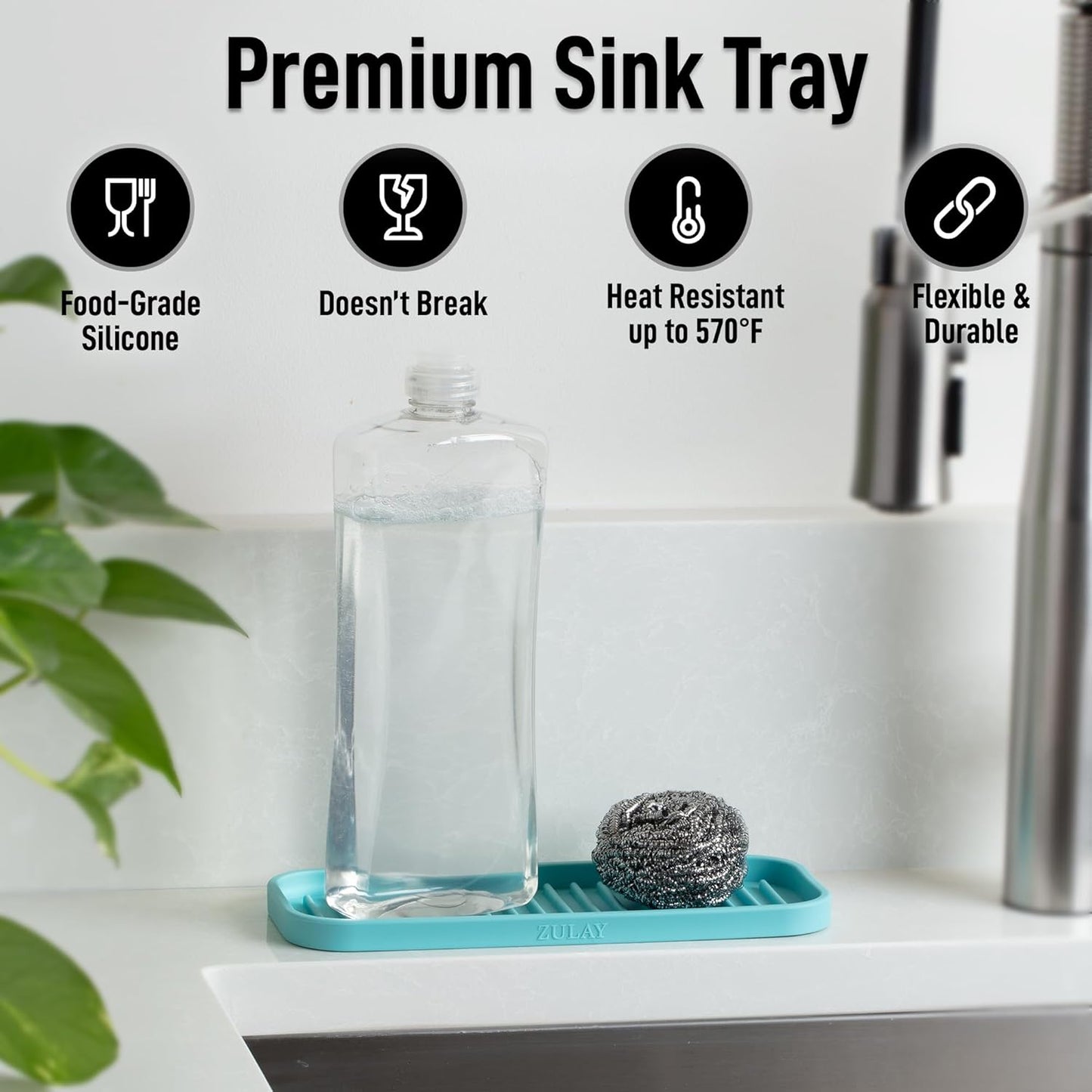 Zulay Kitchen (9x3.5) Silicone Sponge Holder for Kitchen Sink - Flexible Multipurpose Soap Tray