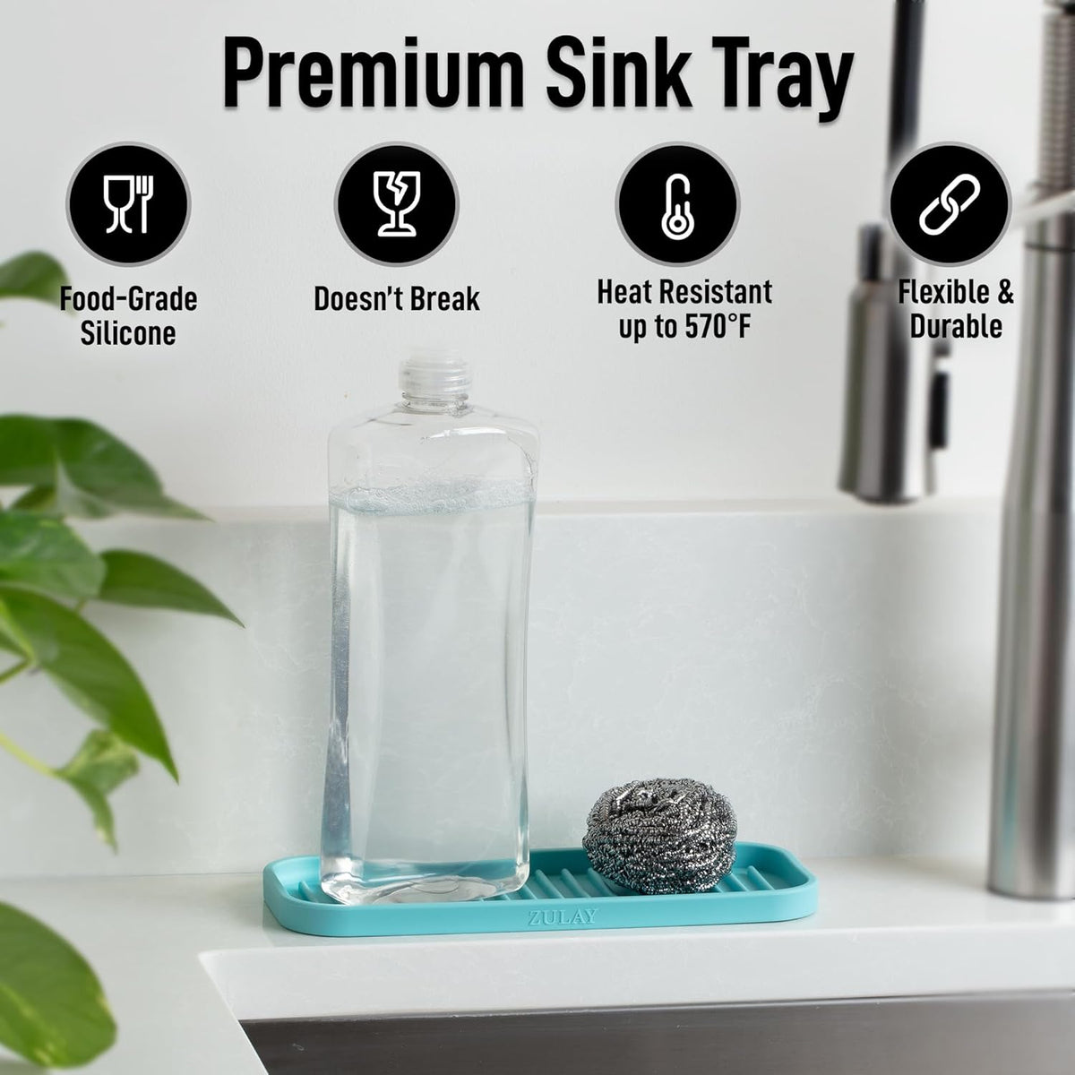 Zulay Kitchen (9x3.5) Silicone Sponge Holder for Kitchen Sink - Flexible Multipurpose Soap Tray