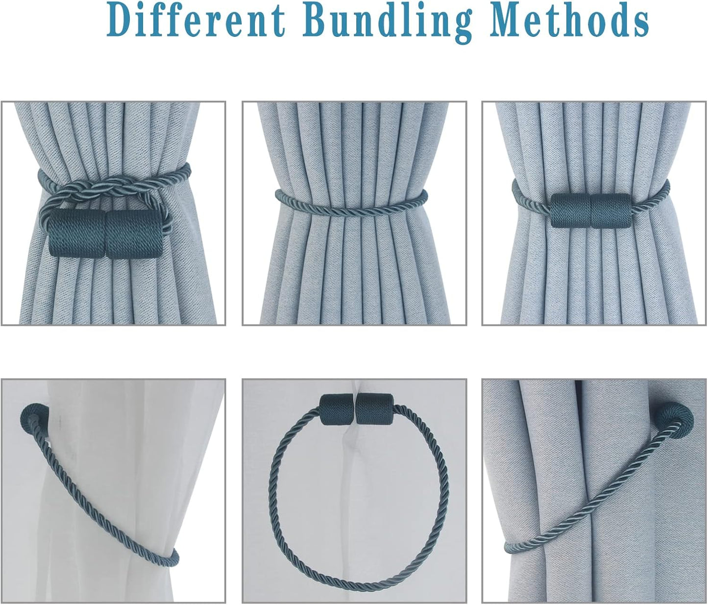 Magnetic Curtain Tiebacks 6 Pack Blue Curtain Rope Tieback Curtain Holders for Drapes Modern Tie