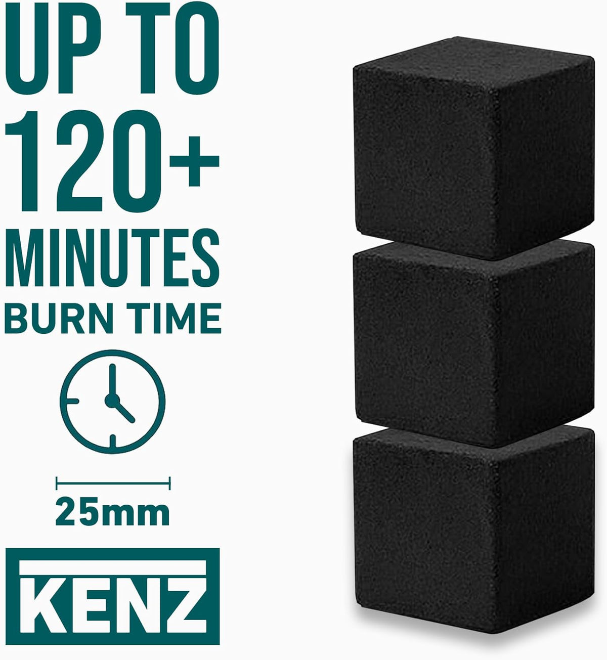 KENZ Charcoal Cubes, 25mm Low Ash Coconut Charcoal Briquettes, 100% Natural Coconut Shells