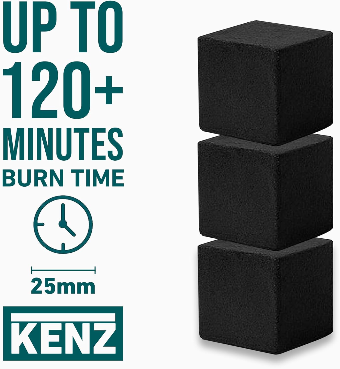 KENZ Charcoal Cubes, 25mm Low Ash Coconut Charcoal Briquettes, 100% Natural Coconut Shells
