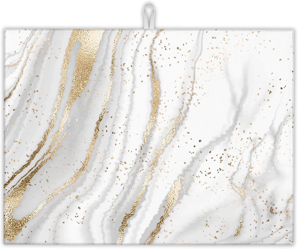 White Gold Marble Dish Drying Mats 18x24 Inch, Dish Pad Drying Rack Mat for Kitchen Counter Ultra