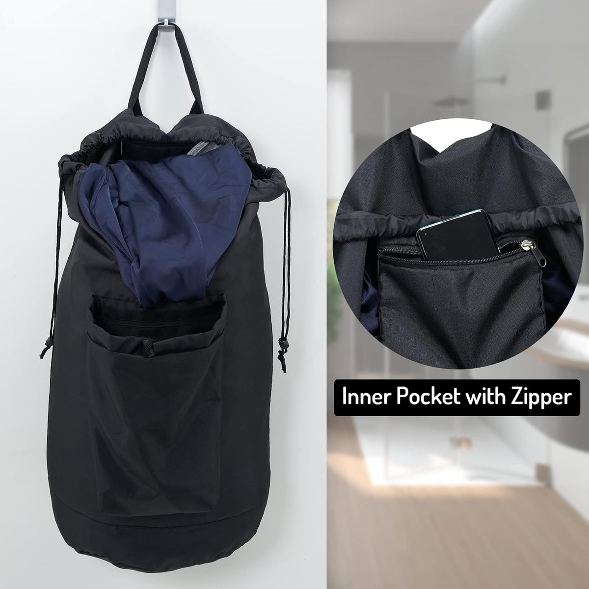 Laundry Backpack Bag, Dirty Clothes Travel Laundry Bag with Shoulder Straps for College Dorm Room