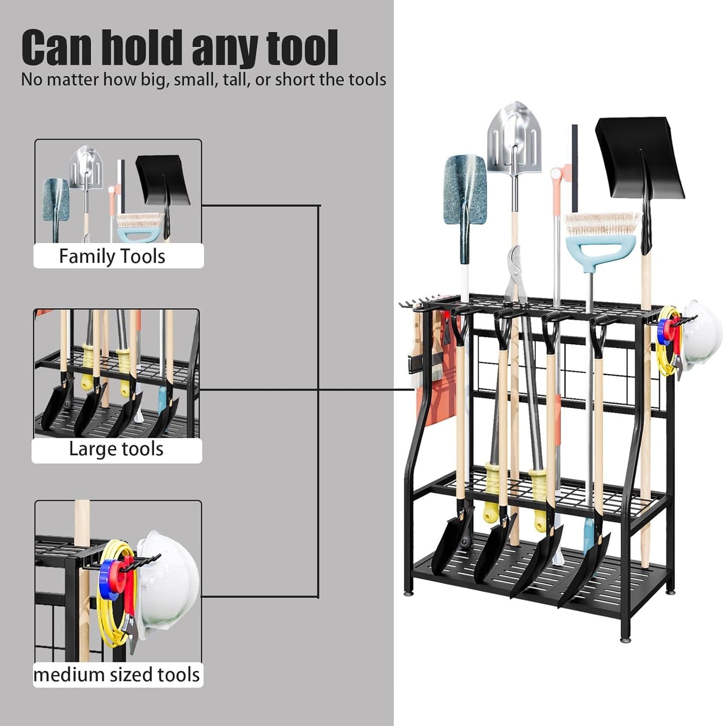 Garden Tool Organizer Holder Heavy Duty Steel Rack Up to 60 Long Handled Tools for Garage Shed