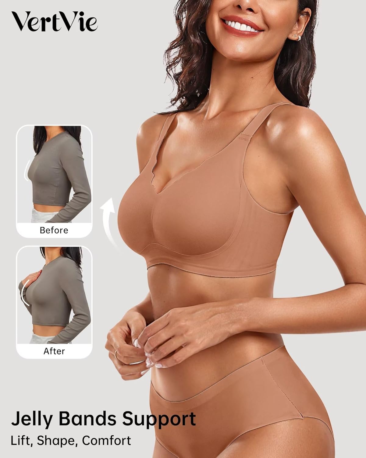 Vertvie Womens Seamless Bras No Underwire Supportive Wireless Push Up Full Coverage Bralette