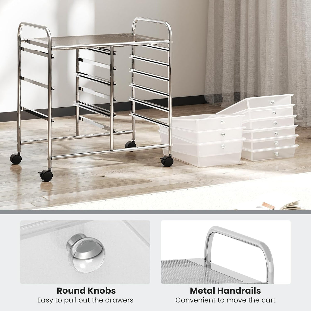 GOFLAME 9-Drawer Rolling Storage Cart, Mobile Utility Cart with Removable Drawers & Metal Frame