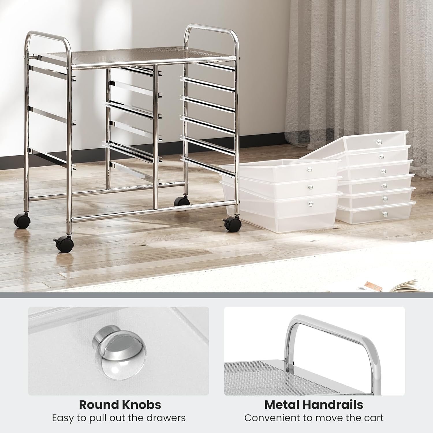 GOFLAME 9-Drawer Rolling Storage Cart, Mobile Utility Cart with Removable Drawers & Metal Frame
