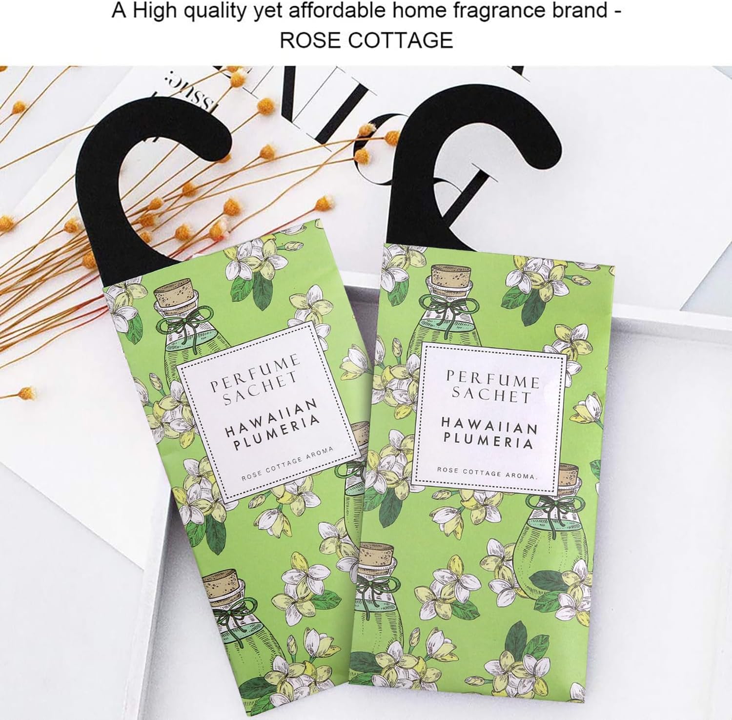 ROSE COTTAGE Large 12 Packs Hawaiian Plumeria Hanging Closet Air Freshener Scented Sachets Long