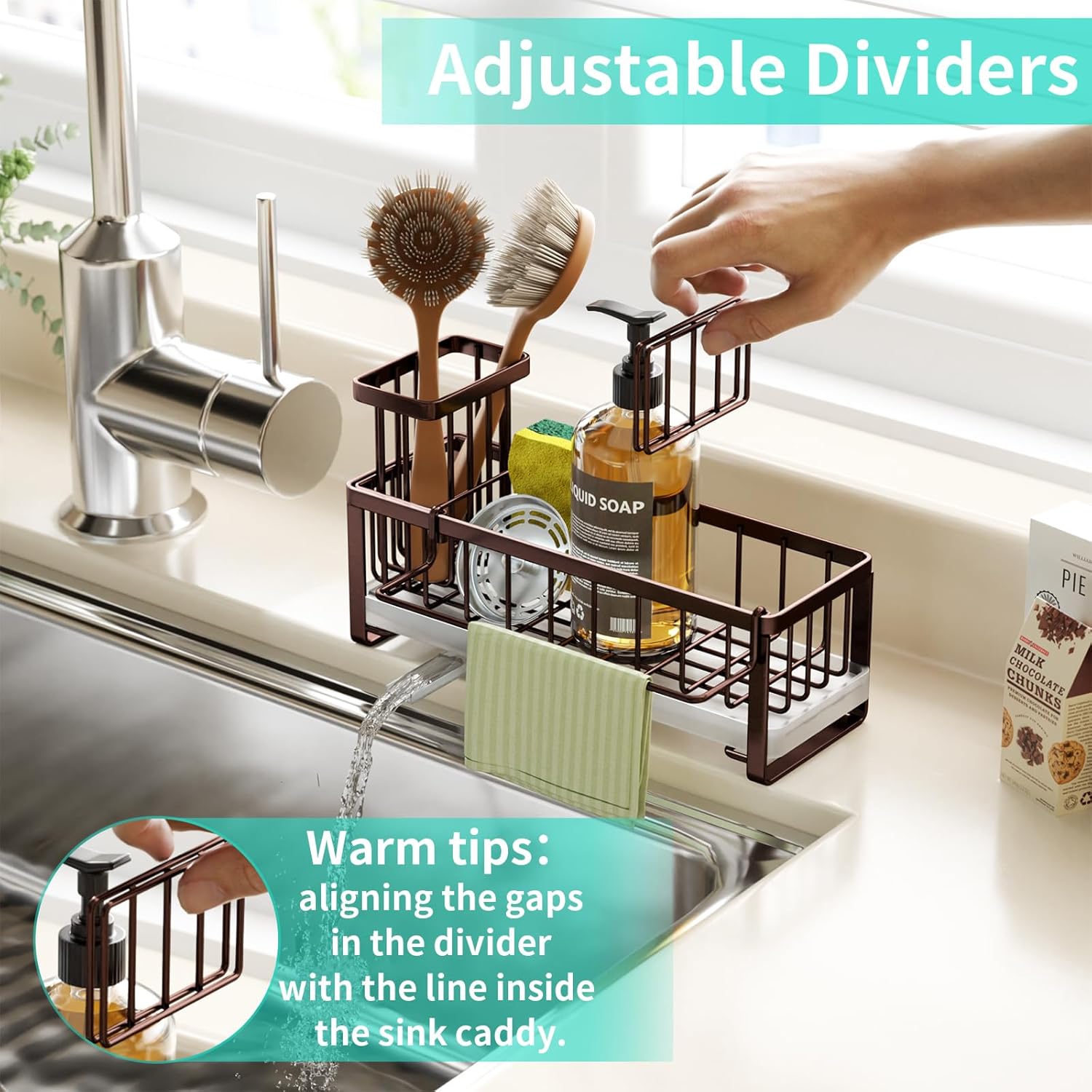 HapiRm Sponge Holder for Kitchen Sink - Self-draining Sink Caddy with Brush and Dishcloth Holders