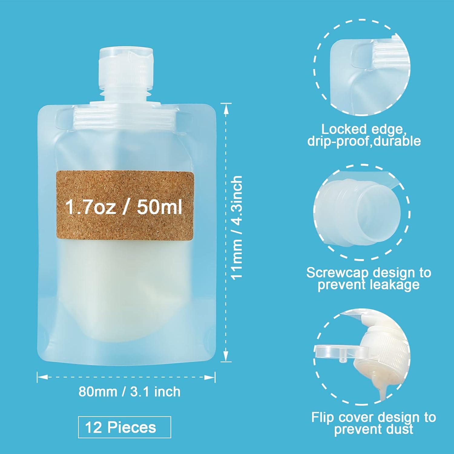 TailaiMei 12 Pieces Travel Pouches for Toiletries, TSA Approved Portable Travel Size, Refillable