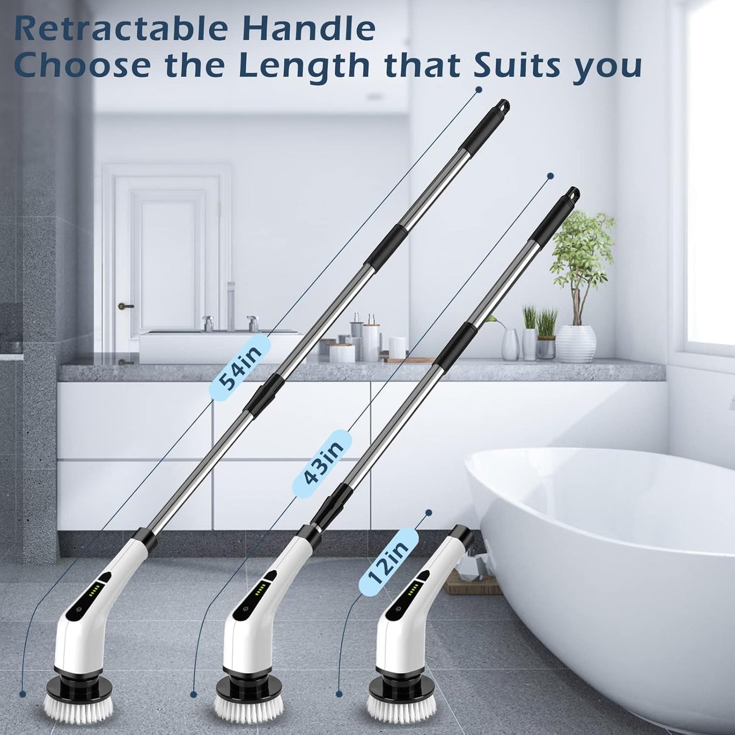 Electric Spin Scrubber, Cordless Cleaning Brush Scrubber for Home, 8 Replaceable Brush Heads-90Mins