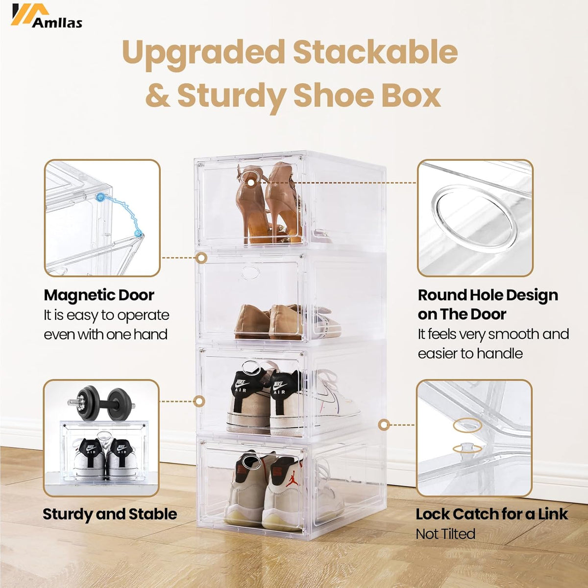 12 Pack Clear Shoe Boxes Stackable,Shoe Storage Boxes for Closet,Sturdy Shoe Box Storage Containers