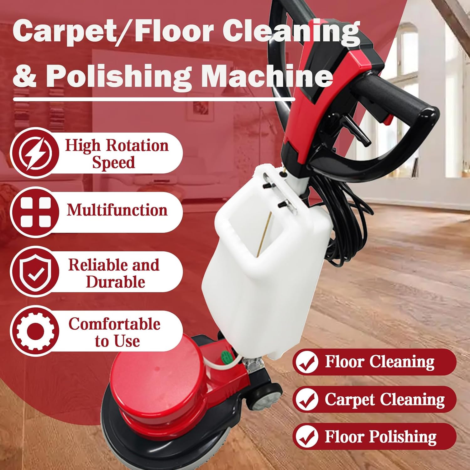 TECHTONGDA Floor Polisher & Buffer Commercial Floor Buffer Scrubber 17" Carpet Cleaning Machine