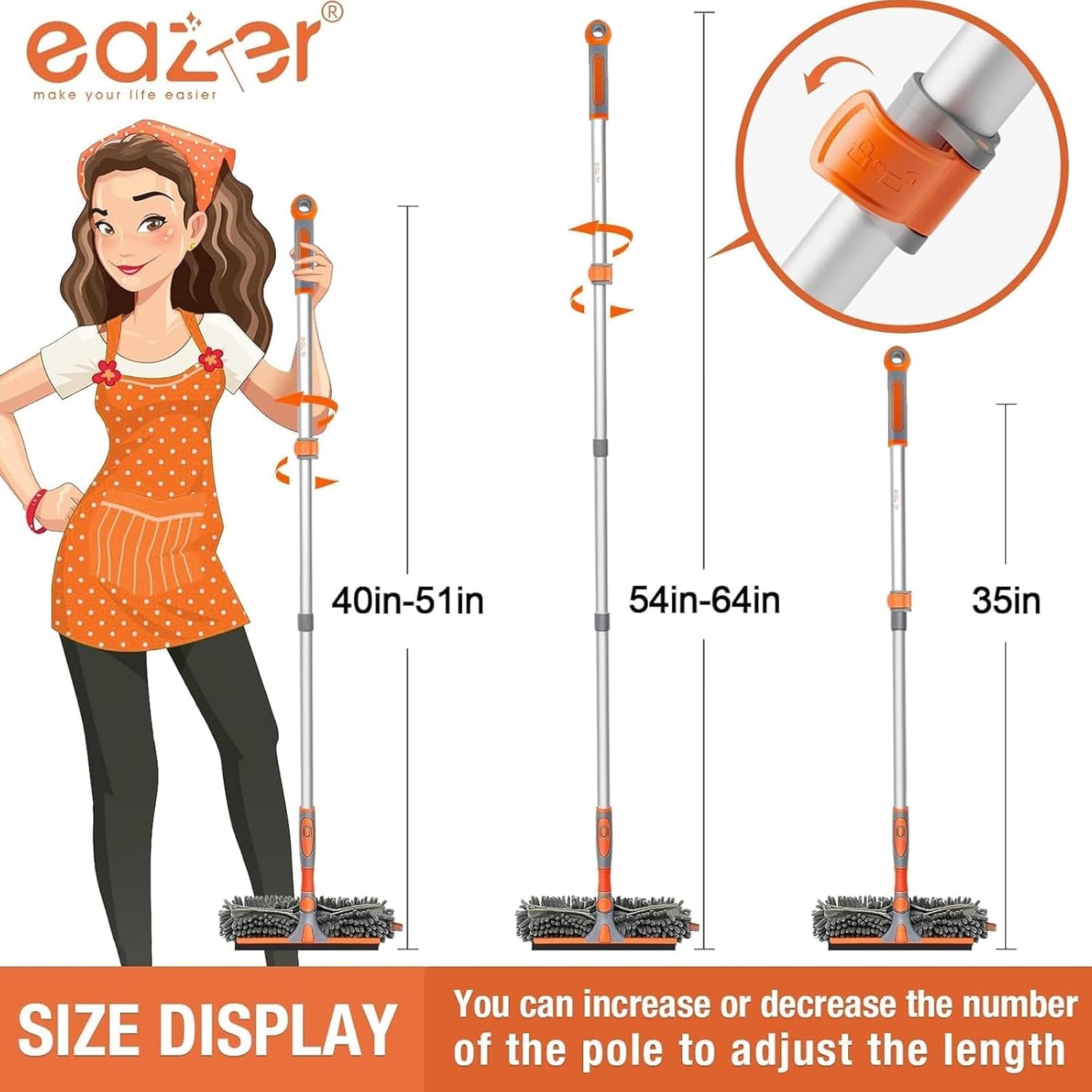 Eazer 2-in-1 Window Cleaner Tool, 64'' Window Squeegee for Home, Window Cleaning Squeegee Kit with