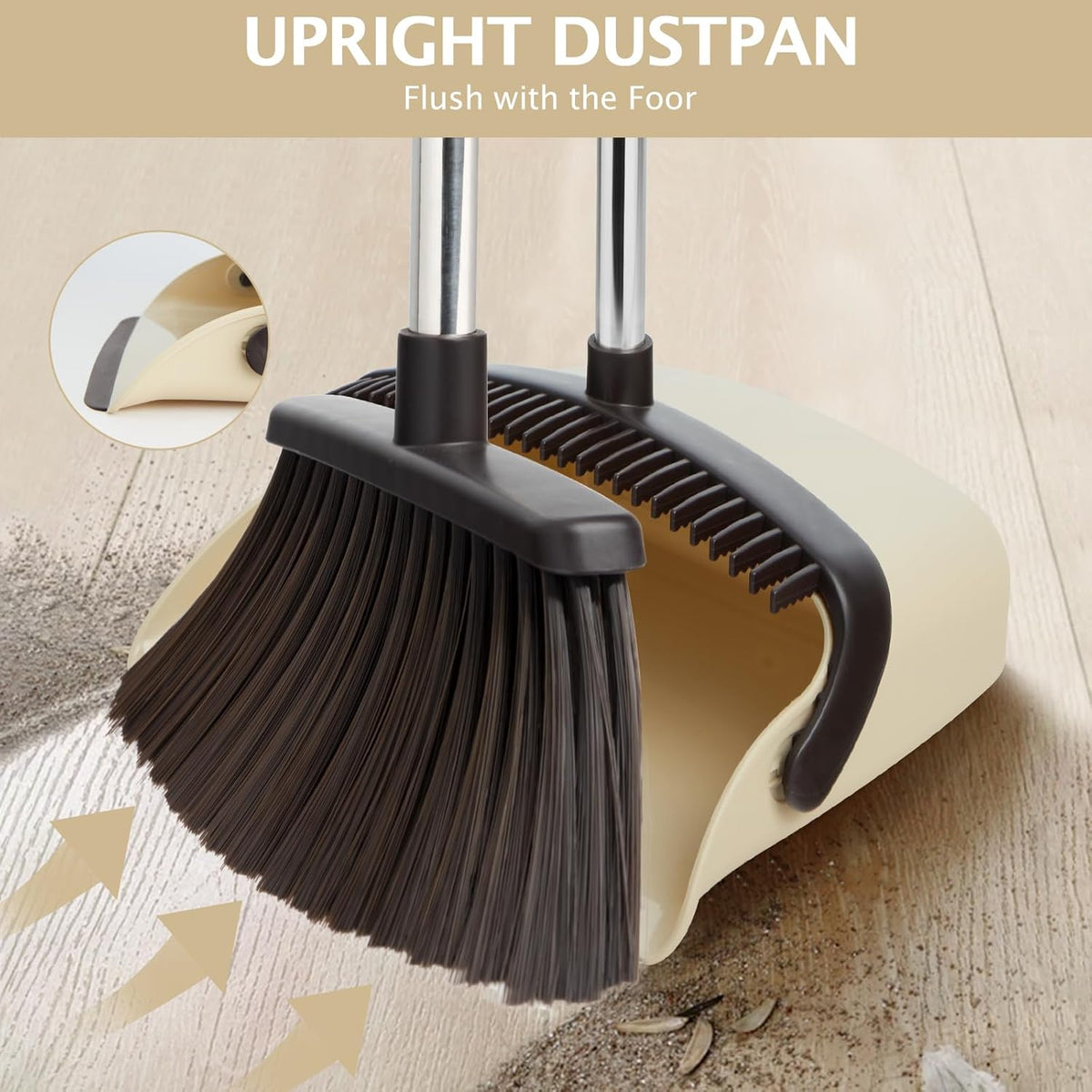 Broom and Dustpan Set with Long Handle, Heavy Dust Broom and Dustpan Combo for Home，Kitchen