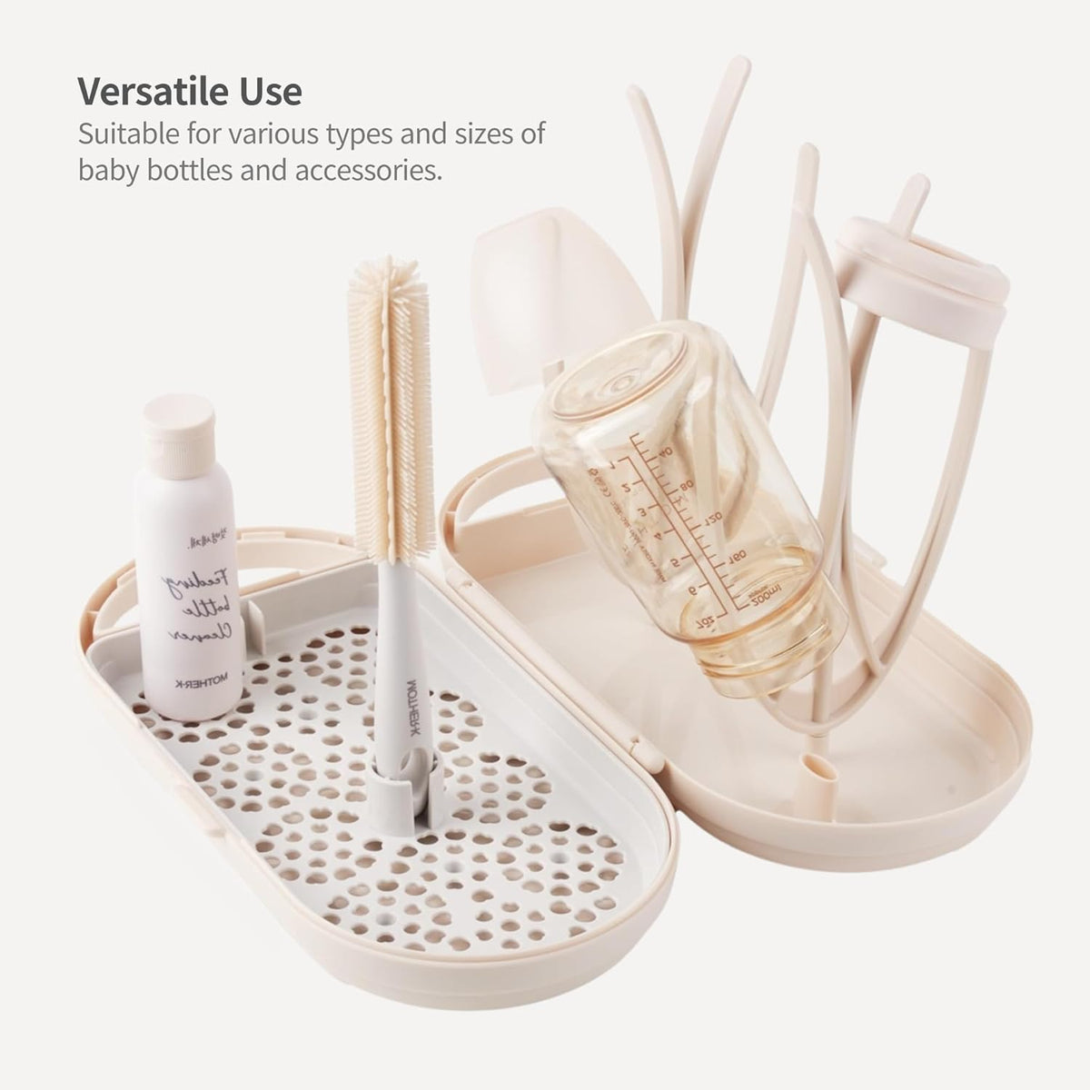 MOTHER-K Travel Baby Bottle Drying Rack Set - Baby Bottle Cleaner Kit with Mini Silicone Bottle