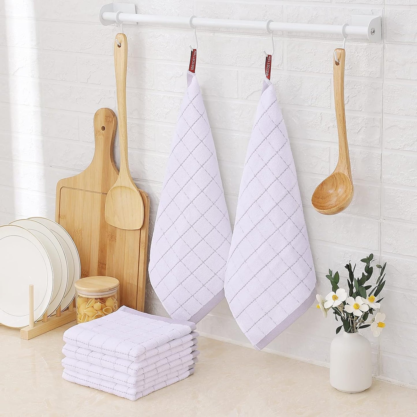 Homaxy 100% Cotton Terry Kitchen Dish Cloths, Ultra Soft and Absorbent Dish Towels for Kitchen