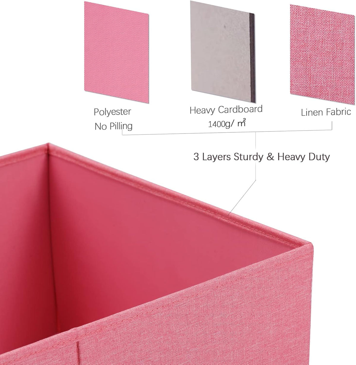 HOONEX Linen Foldable Storage Bins with Lids, 2 Pack, Storage Boxes with Carrying Handles and