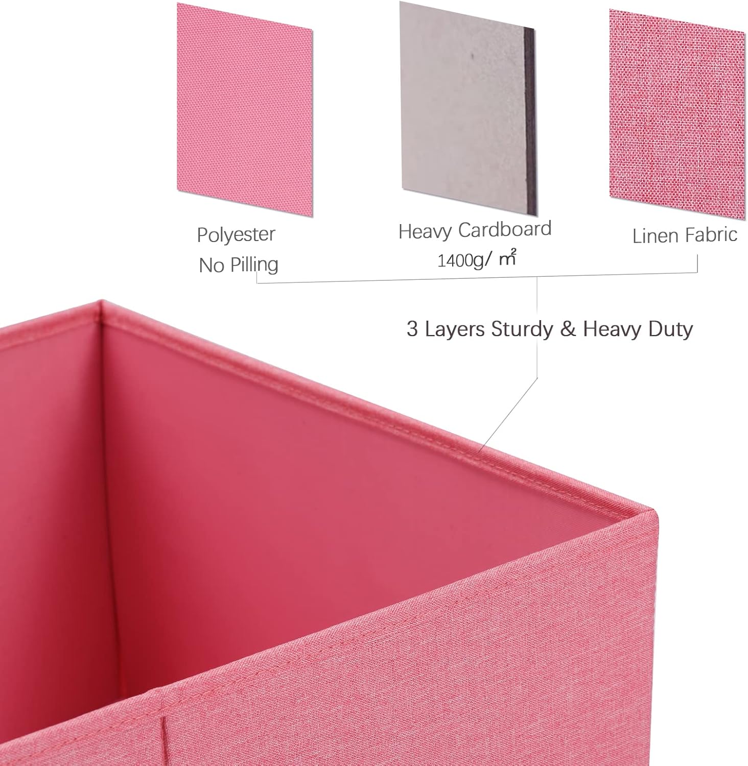 HOONEX Linen Foldable Storage Bins with Lids, 2 Pack, Storage Boxes with Carrying Handles and