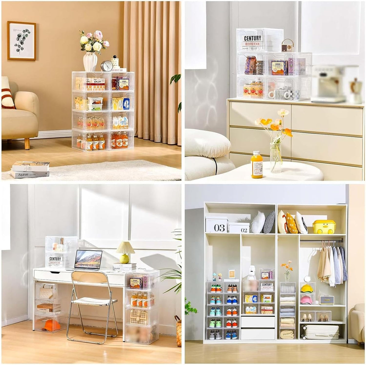 6 Pack Closet Organizers and Storage,Clear Stackable Plastic Storage Bins with Lids Magnetic