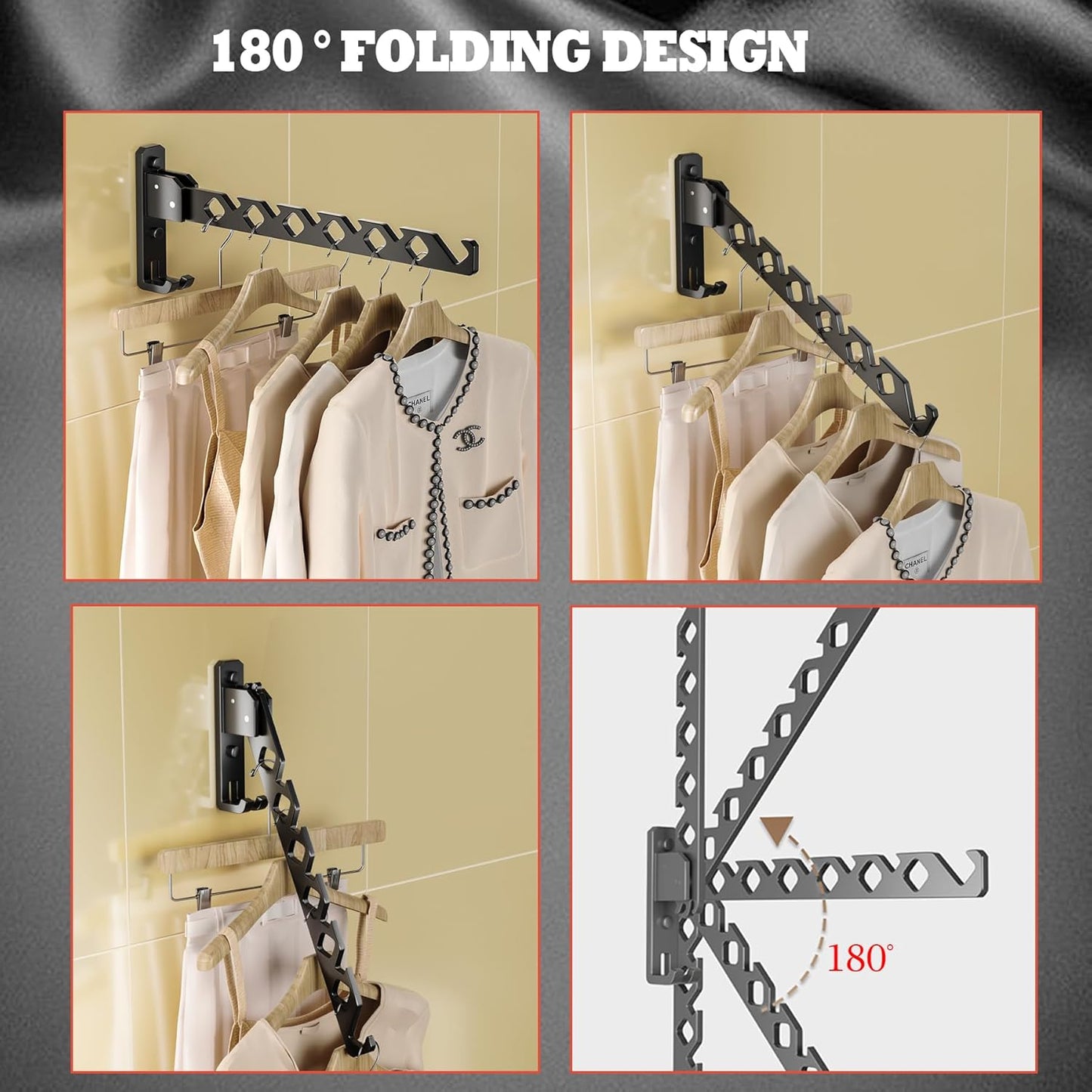Wall Mount Coat Hanger Holder Black Clothes Drying Organizer Rack Garment Hooks Aluminium