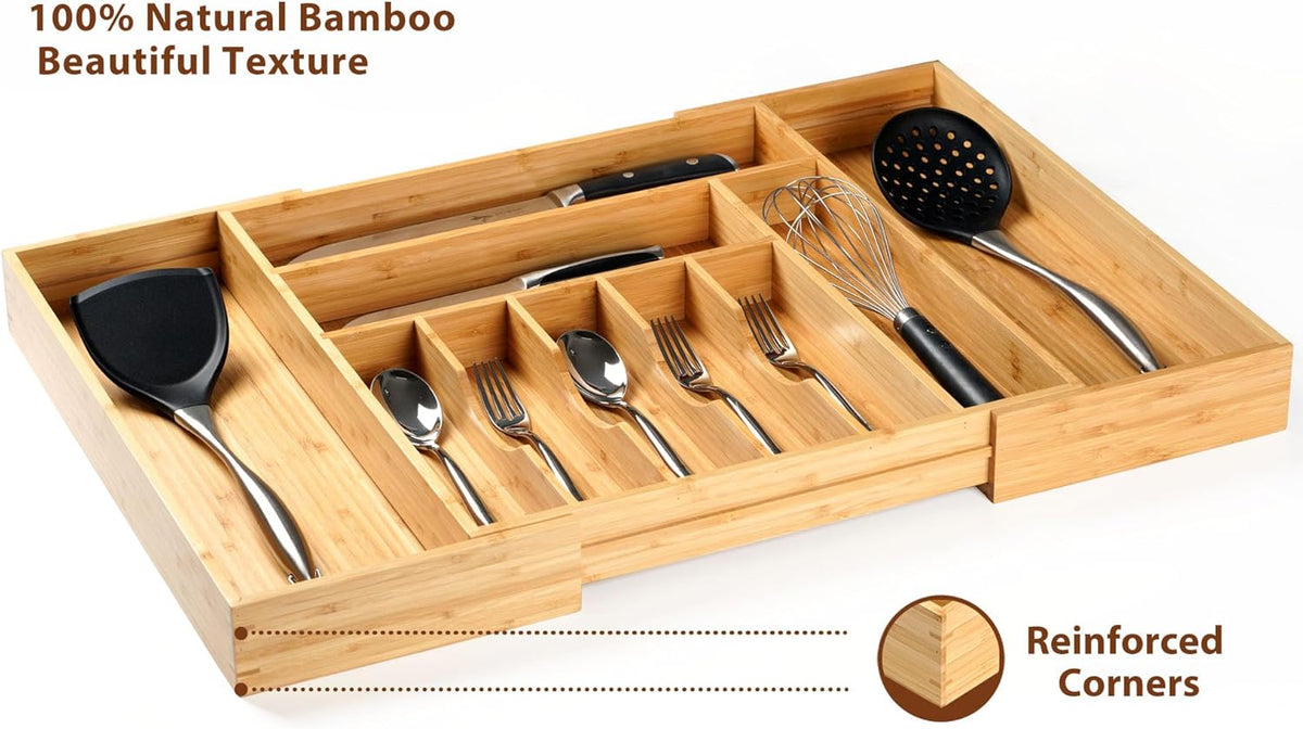 Umilife Extra Large Expandable Kitchen Siverware Utensils Drawer Organizer, 19" Deep for Big