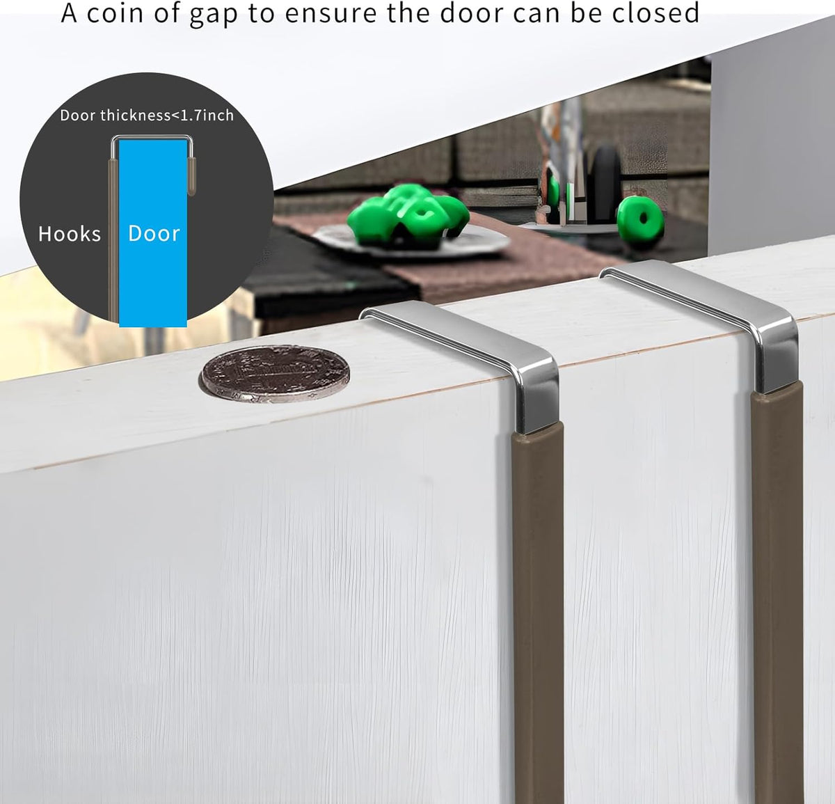 FYY Over The Door Hooks, 4 Pack Upgraded Long Door Hangers Hooks with Rubber Prevent Scratches