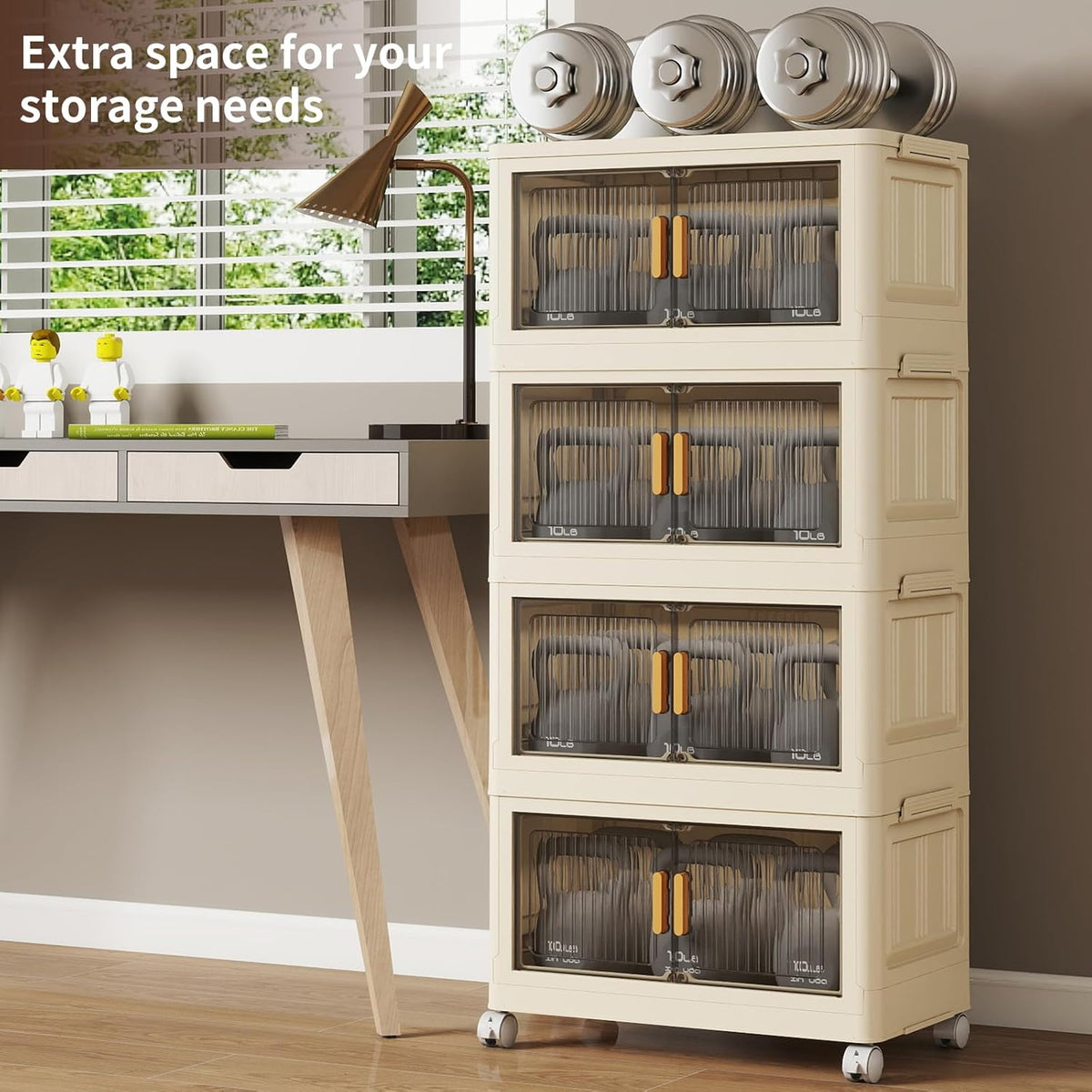 4 Tier Stackable Plastic Storage Bins with Lids 48QT, Collapsible Closet Organizers and Storage