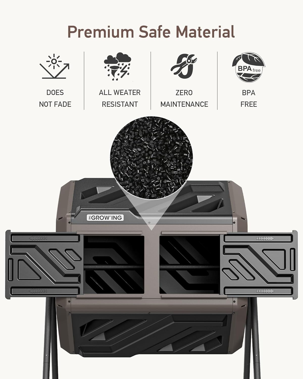 THEGROW'ING Updated 43 Gallon Compost Bin Outdoor, Fast Assemble Tumbling Composter, Dual Chamber