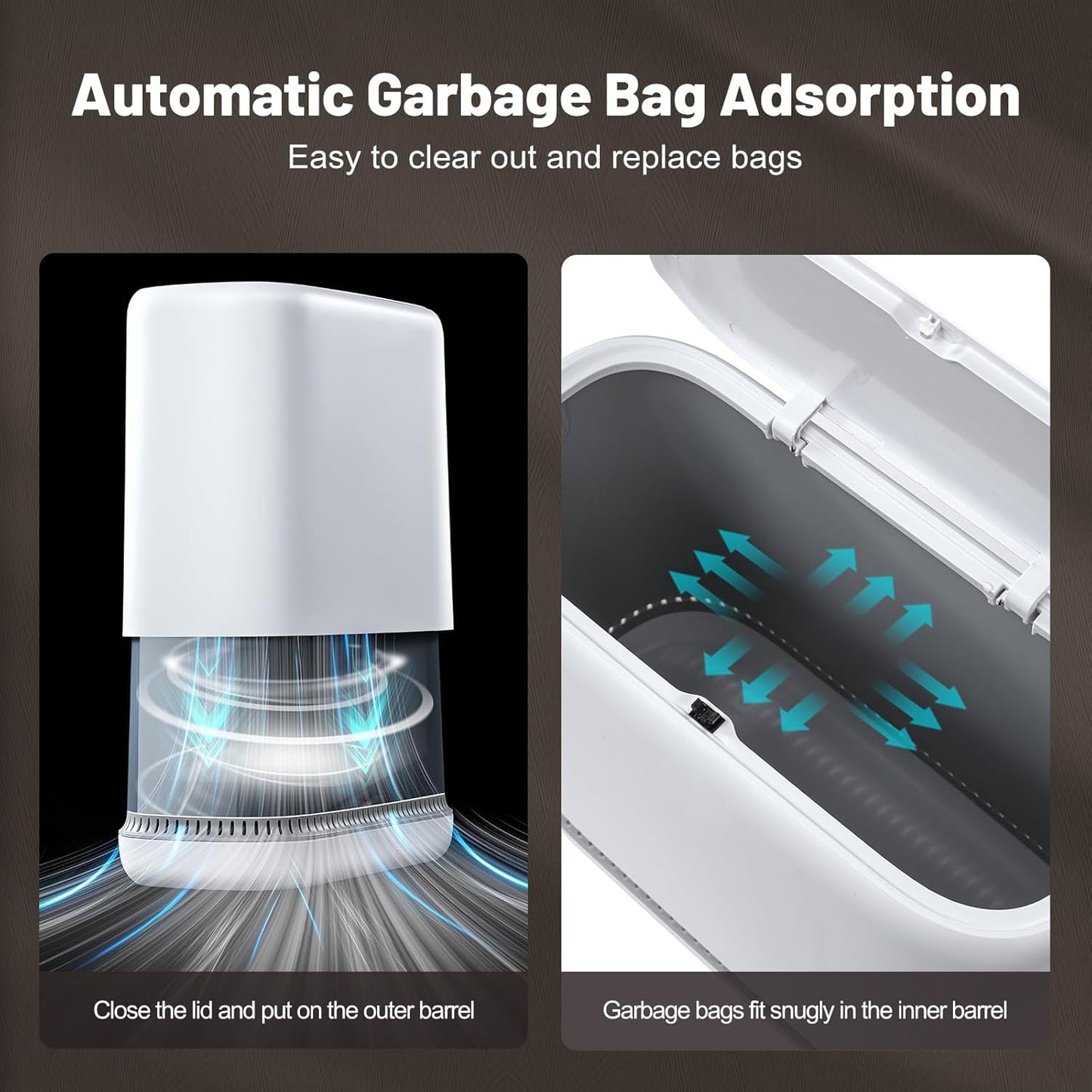 MOPALL Bathroom Trash Can, 3.3 Gallon Slim Garbage Can with Lid, Adsorption Narrow Trash Bin with