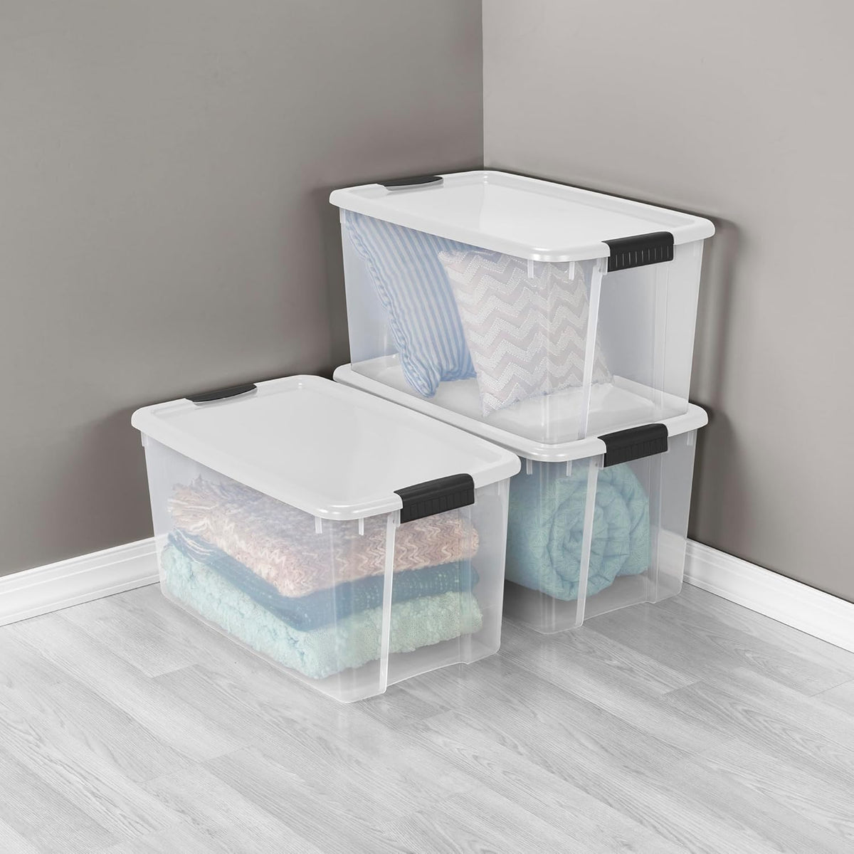 Sterilite 12-Pack Ultra Latching Box, Storage Bins with Lids, Clear Plastic, 70 Quart - Heavy-Duty