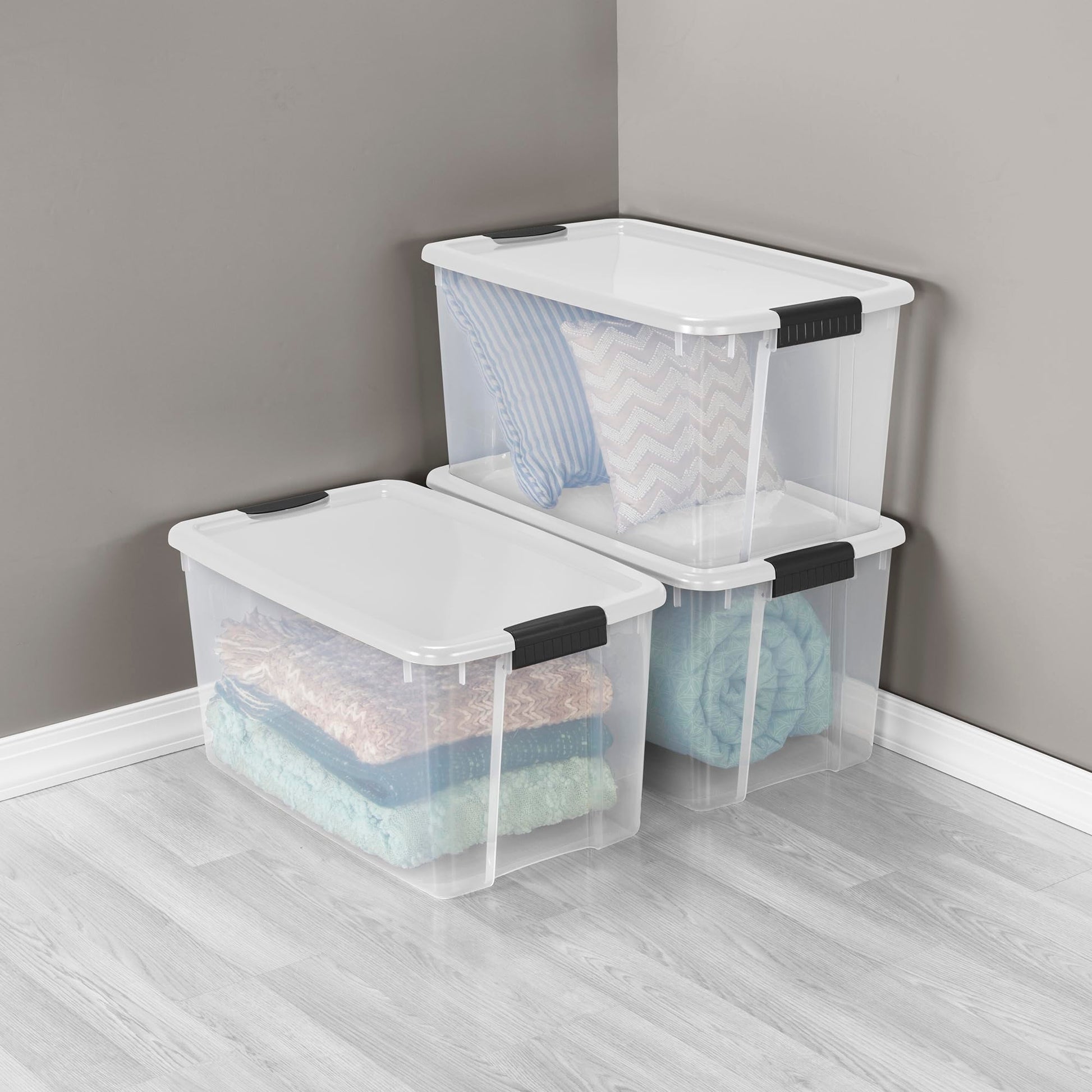Sterilite 8-Pack 70 Quart Ultra Latch Box, Clear Storage Organizer Bins with Latching Lids