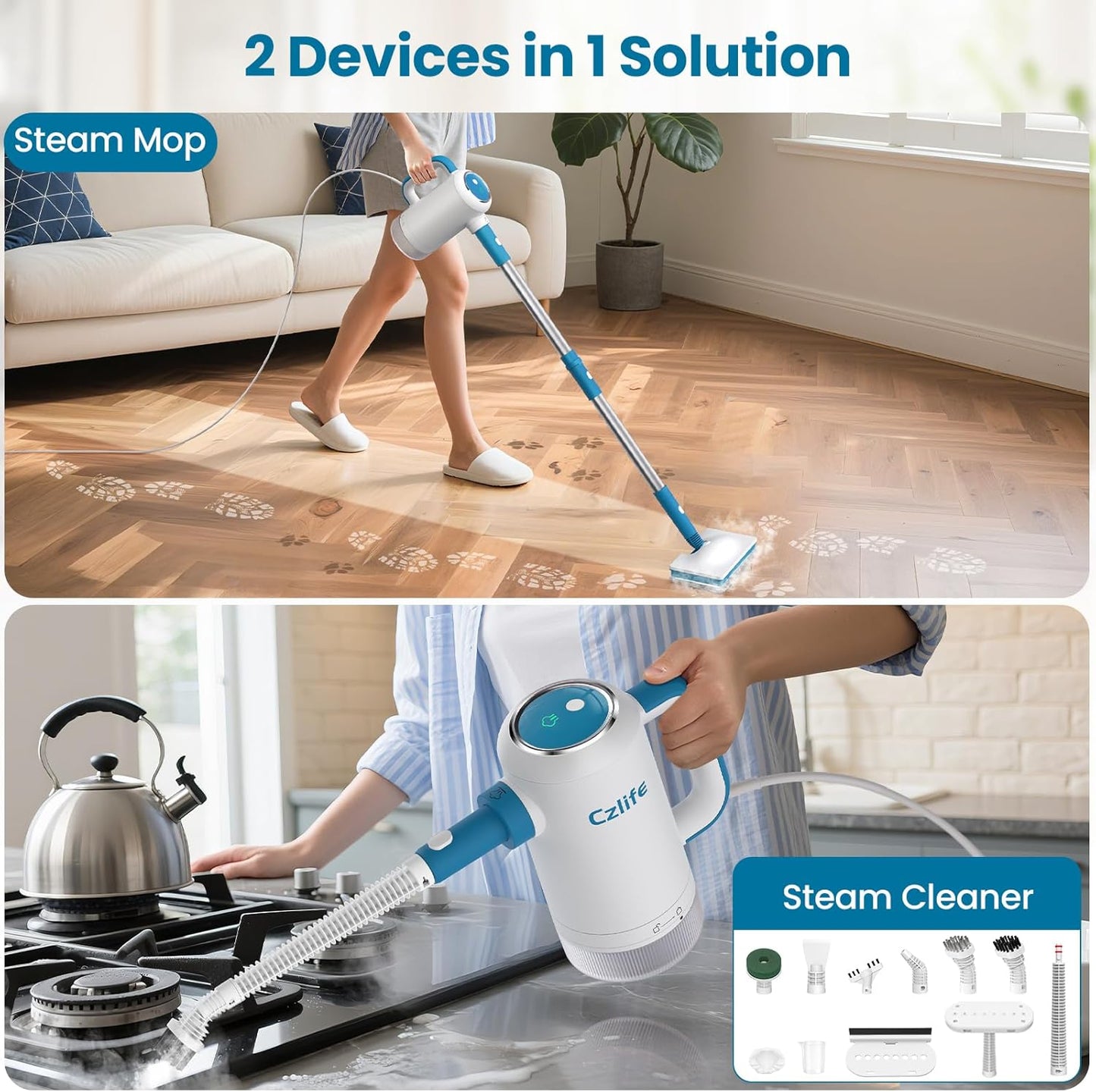 13-in-1 Steam Mop, Handheld Steam Cleaner for Home and Floor Cleaning, Floor Steamers for Hardwood