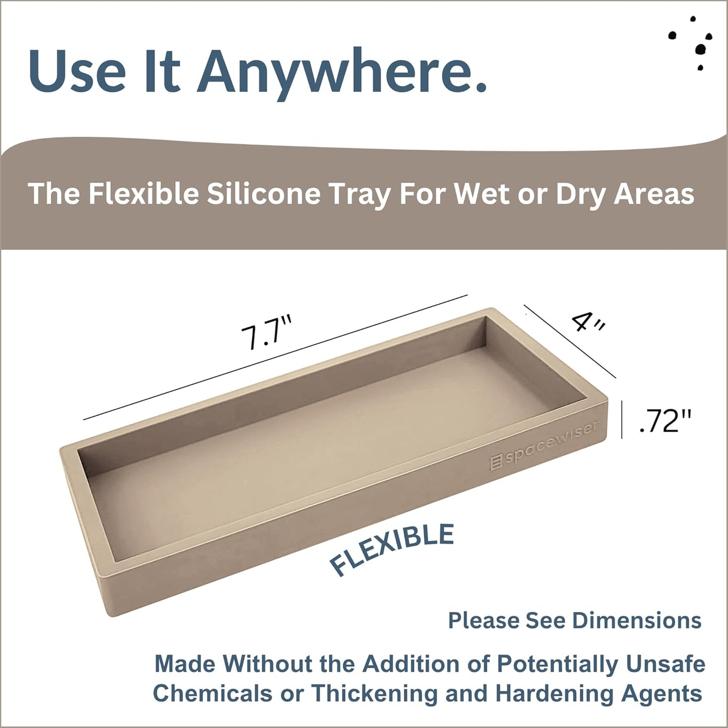 Countertop and Vanity Tray - Small 7.7” Silicone Tray for Soap Dispenser Bottles, Bathroom Trays