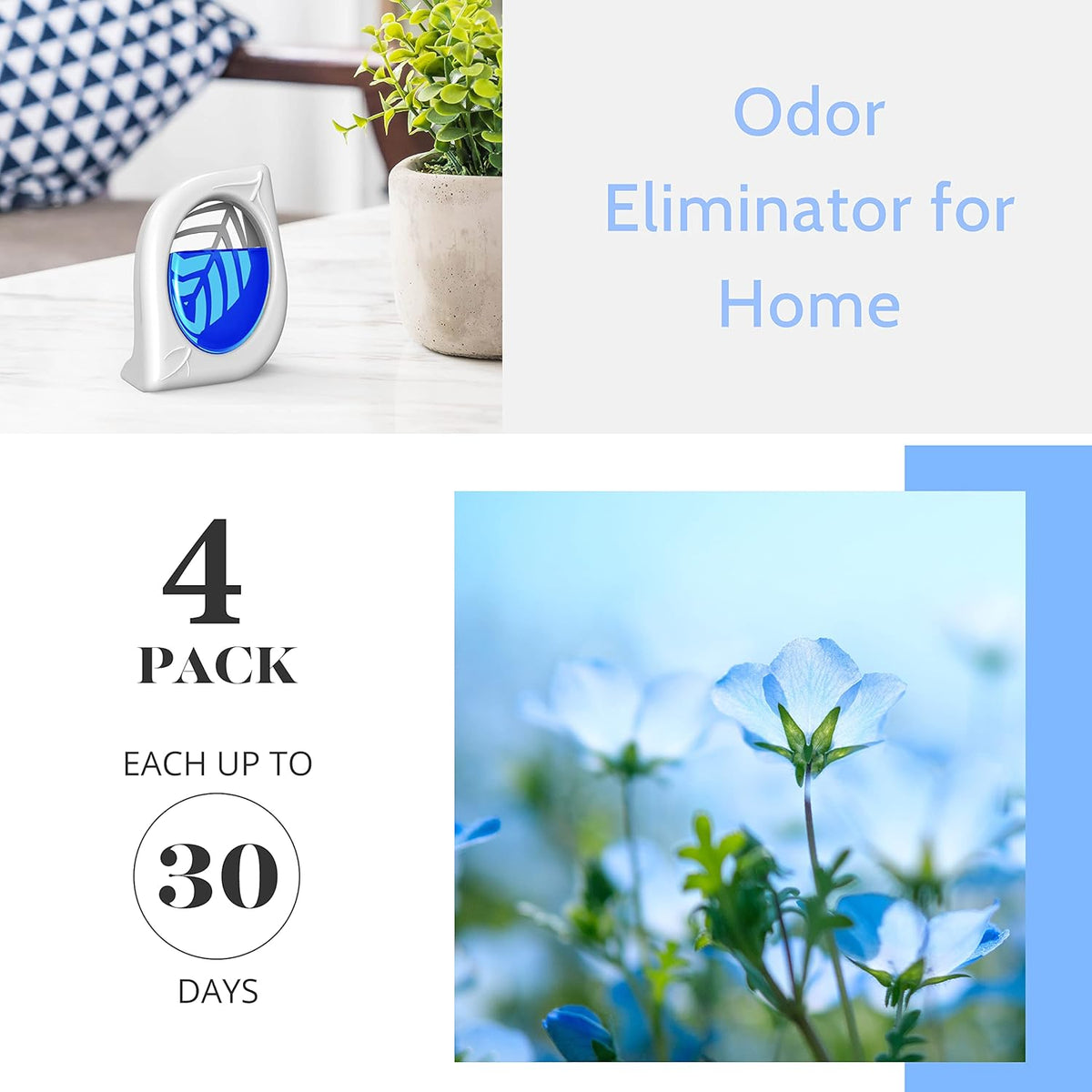 Air Freshener for Home, 4 Pack, Fresh Scent, Odor Eliminator for Small Area Closets Bathroom Pets